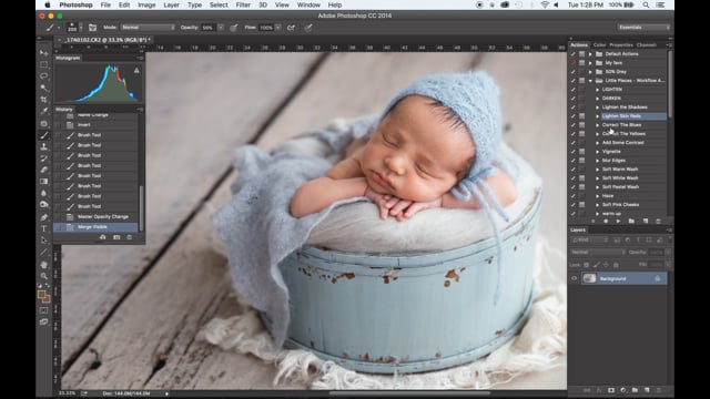 Editing with Actions – Workflow and Beautiful Skin – Baby in Blue bucket