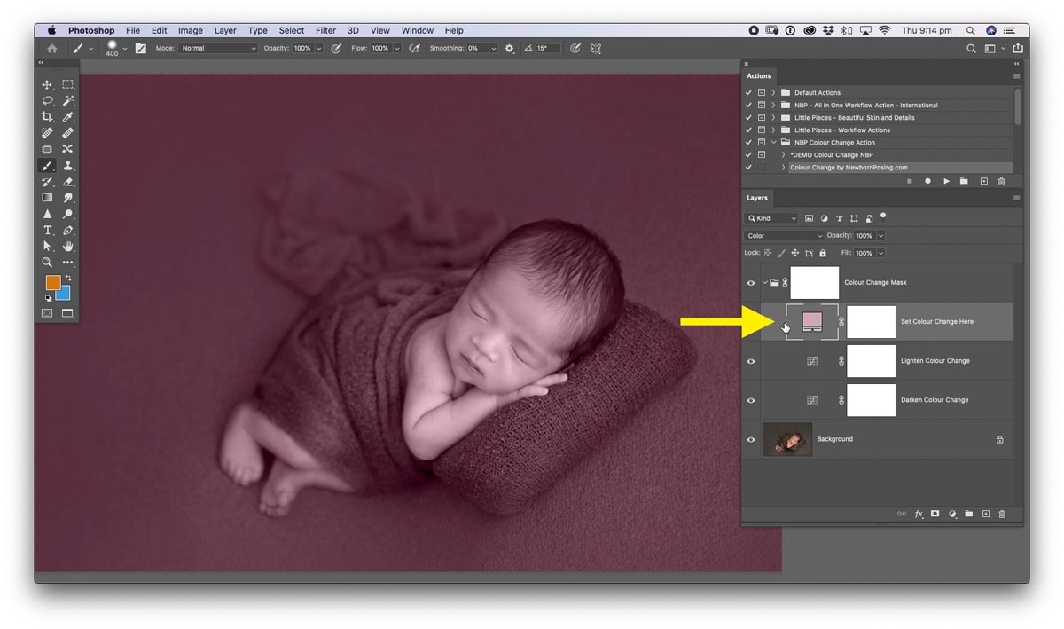 How to apply Colour change action for Photoshop