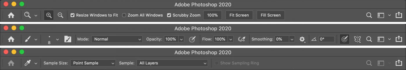 photoshop workspace - options bar