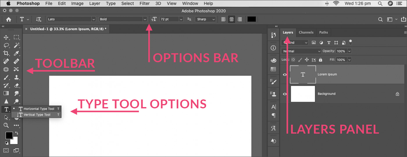 type tool to add text in photoshop